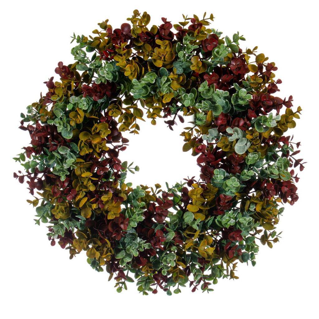 18" Artificial Green/Red Spiral Eucalyptus Wreath 1