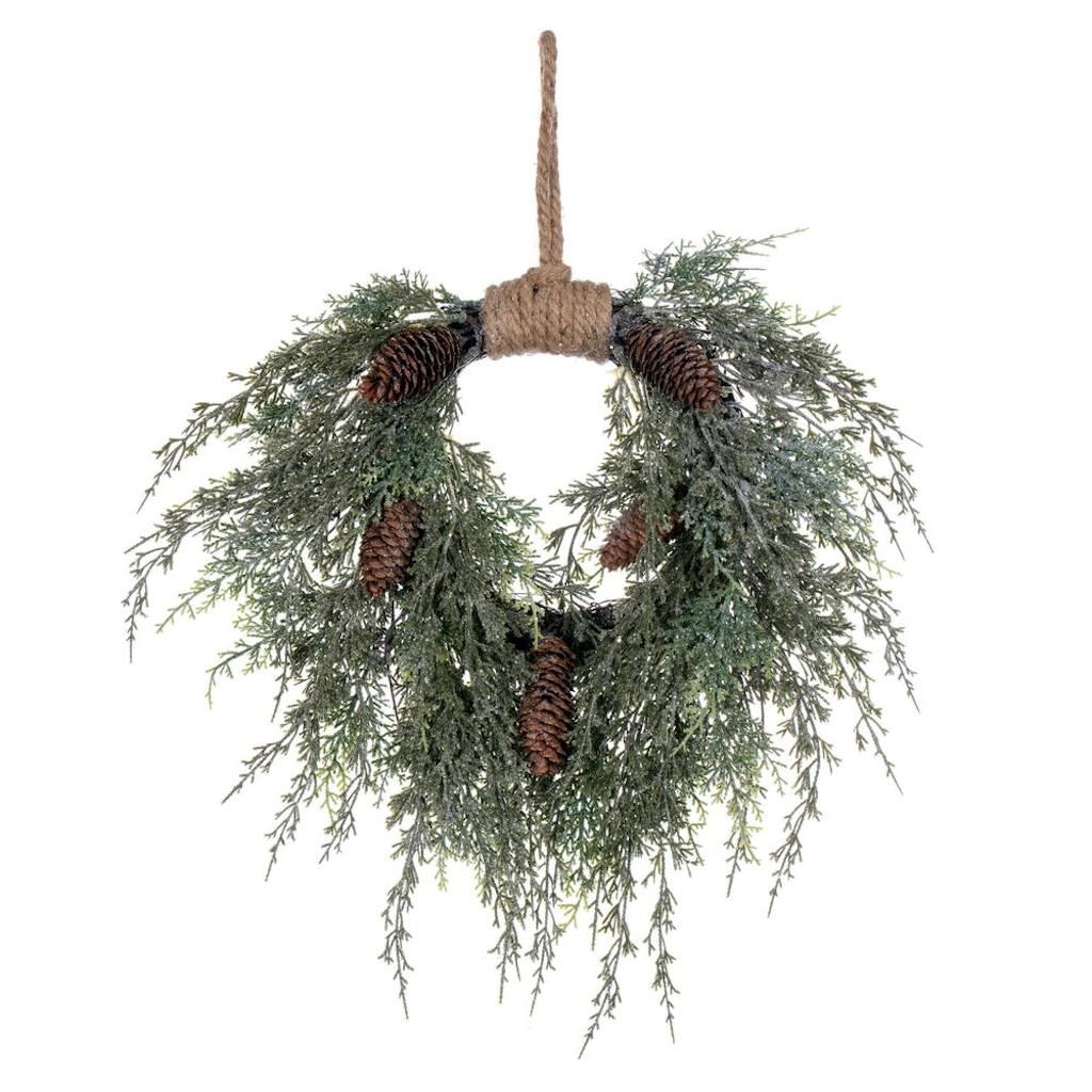 18" Artificial Snow Cedar Pinecone Wreath 1