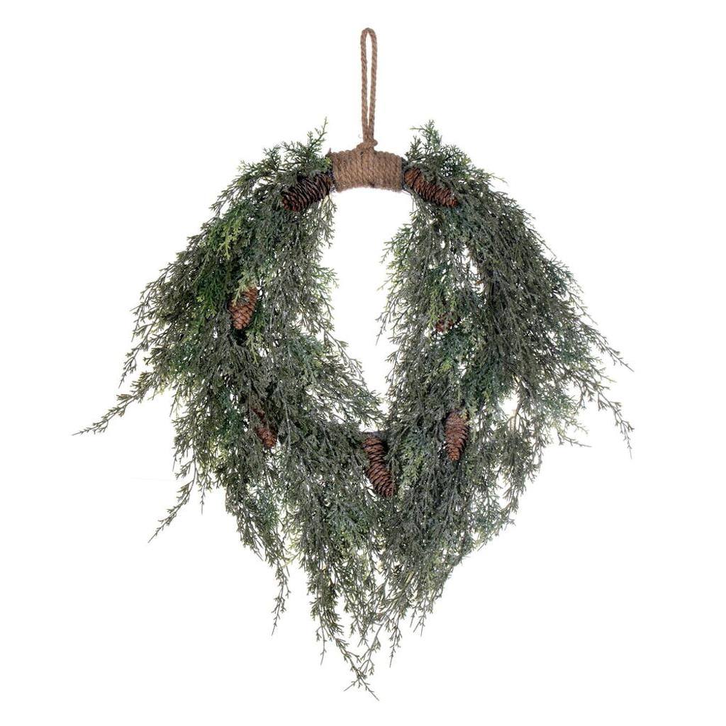 24" Artificial Snow Cedar Pinecone Wreath 1