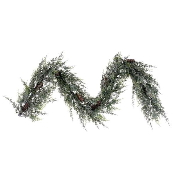 6' Artificial Snow Cedar Hanging Garland with Pinecones 5