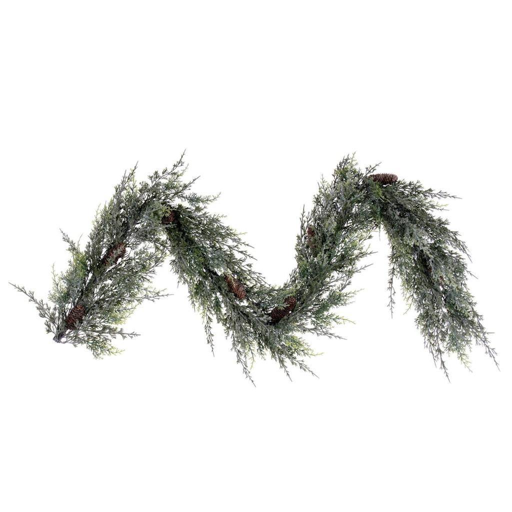 6' Artificial Snow Cedar Hanging Garland with Pinecones 1
