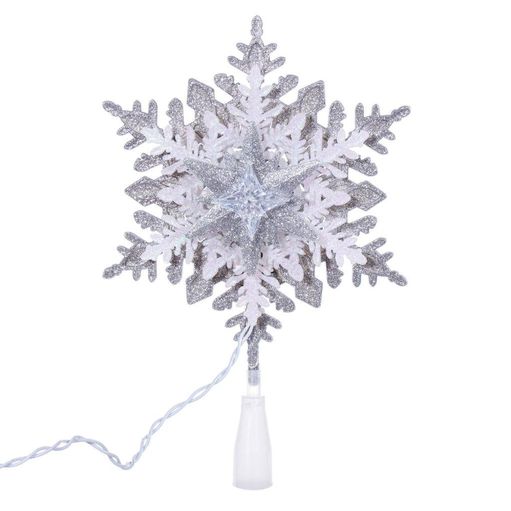 13.5" LED Silver / White Snowflake Tree Top 1