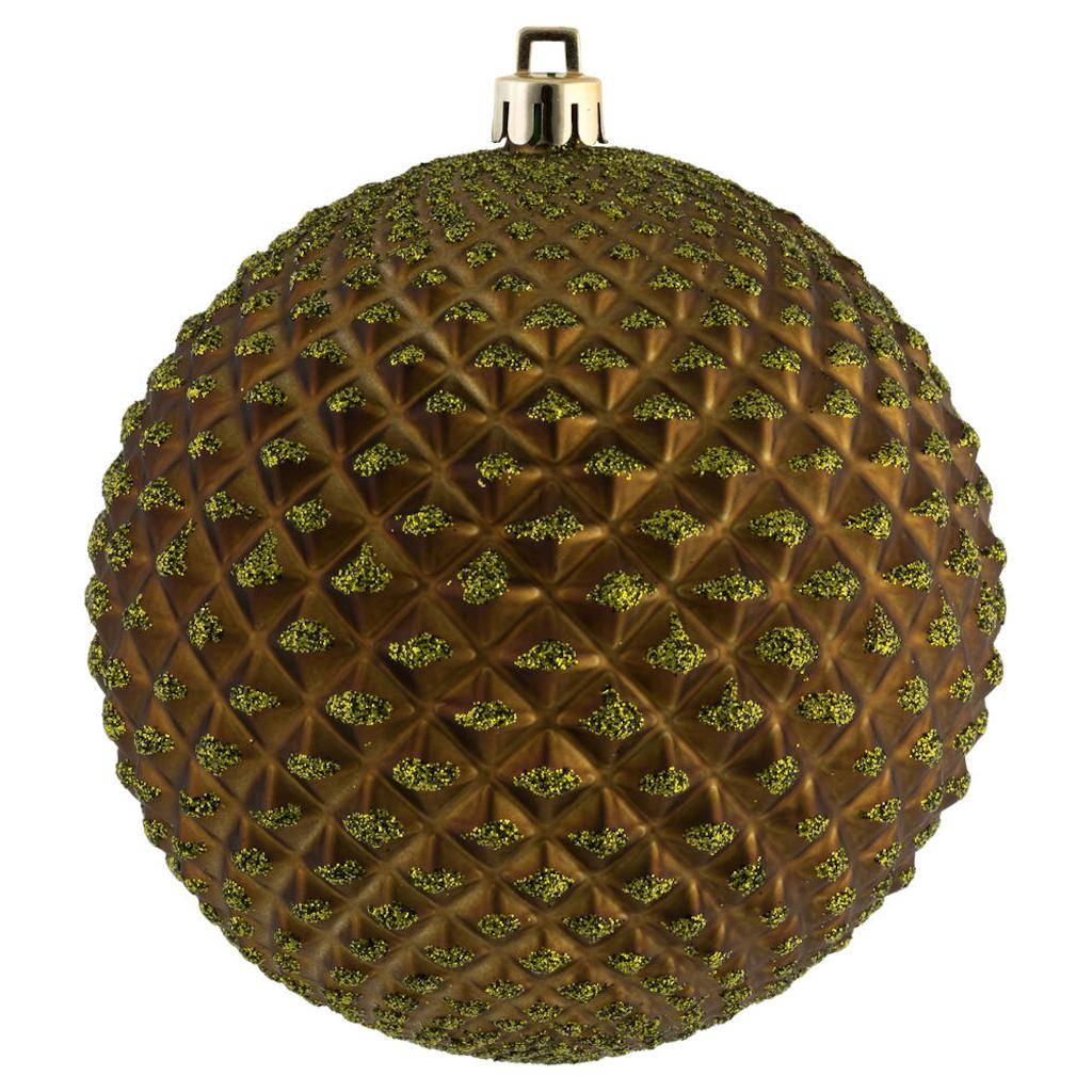 6" Olive Durian Glitter Ball Ornament Drill (4 Pack) 1