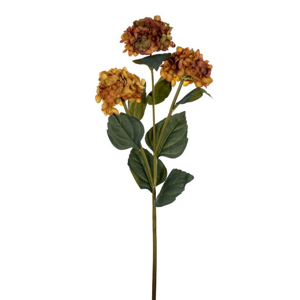 33" Artificial Golden Yellow Hydrangea Three Flower Heads Spray (2 Pack) 1