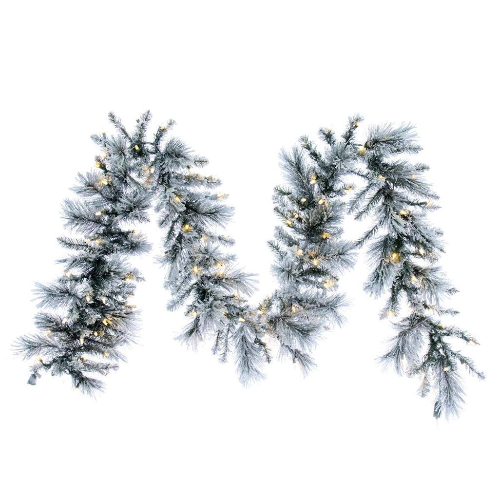 9' x 14" Artificial 100 Light Flocked Jackson Pine Pre-Lit Garland 1