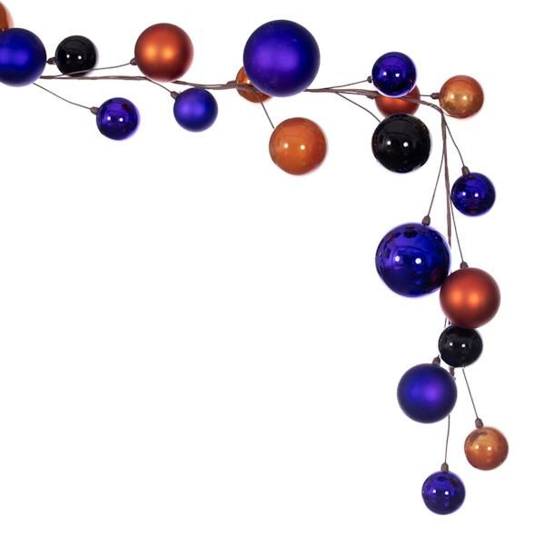 10' Purple / Orange / Black Assorted Ball Branch Wire Garland 4