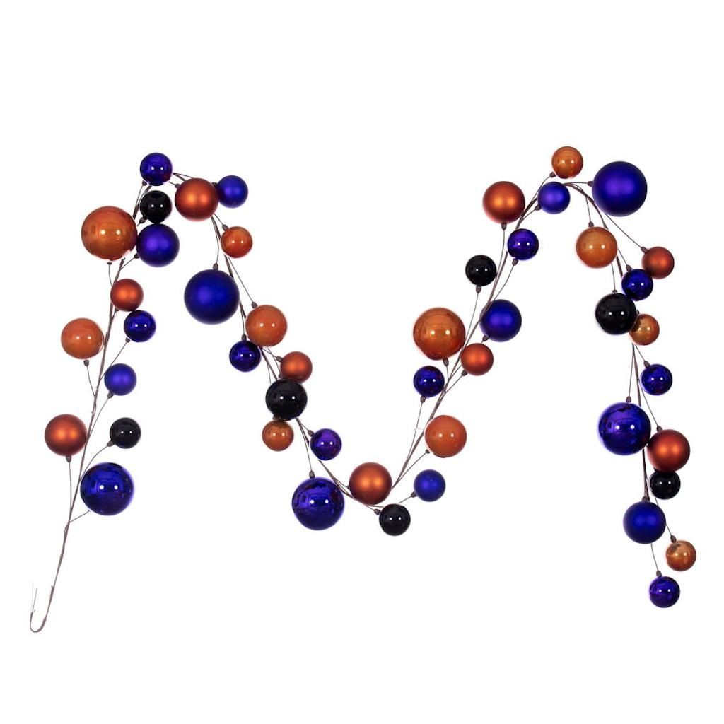 10' Purple / Orange / Black Assorted Ball Branch Wire Garland 1