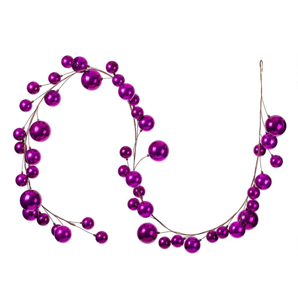 10' Fuchsia Pearl Branch Ball Wire Garland 1
