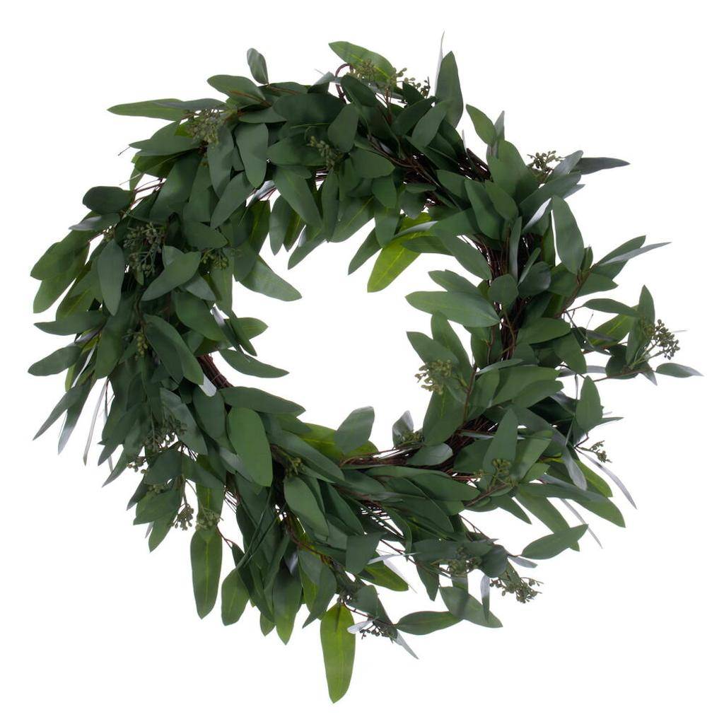 20" Artificial Green Seeded Willow Eucalyptus Wreath 1