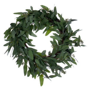20" Artificial Green Seeded Willow Eucalyptus Wreath 1