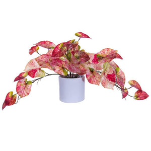 16" Artificial Red Leaves in Pot 1