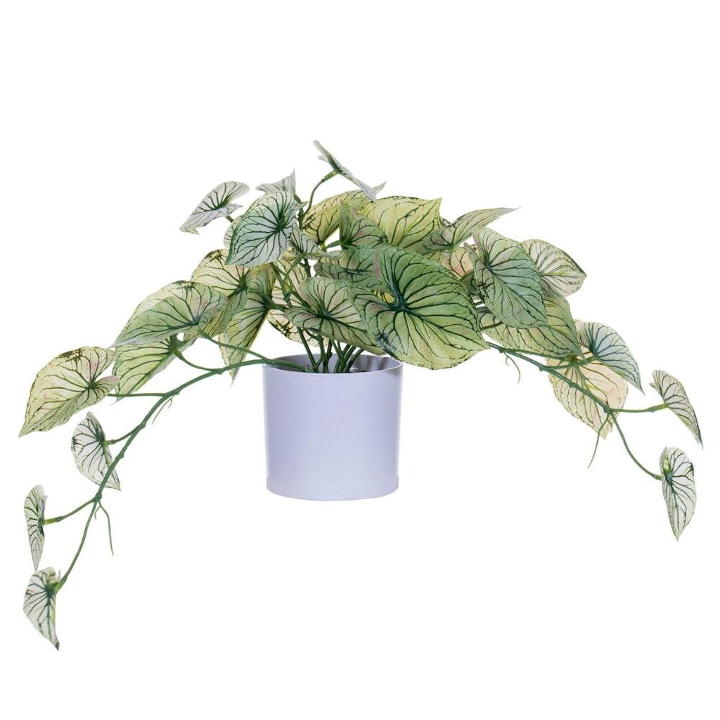 16" Artificial Light Green Leaves in Pot 1