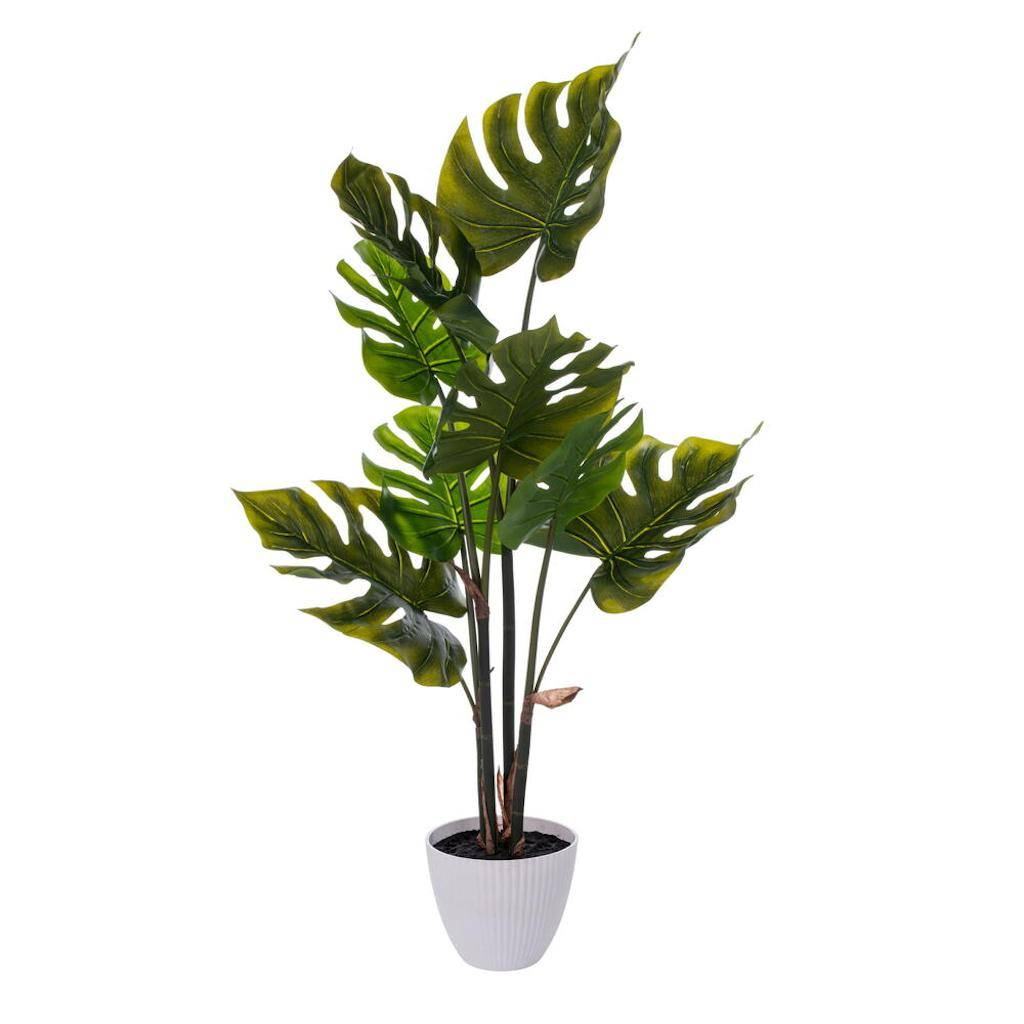 37" Artificial Green Monstera 8 Leaves in White Pot 1