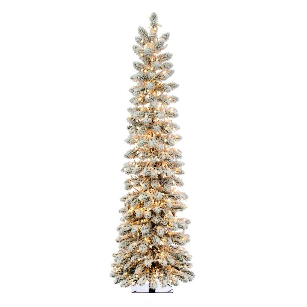 4.5' x 17" Artificial Snowy Flocked Alpine 880 Warm White LED Lights 1