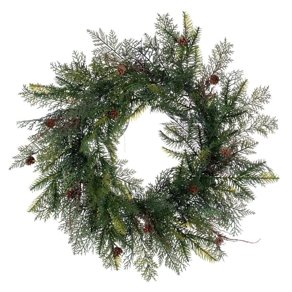 26" Green Mixed Cedar Pine Unlit Wreath 1