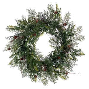 26" Green Mixed Cedar Pine Unlit Wreath 1