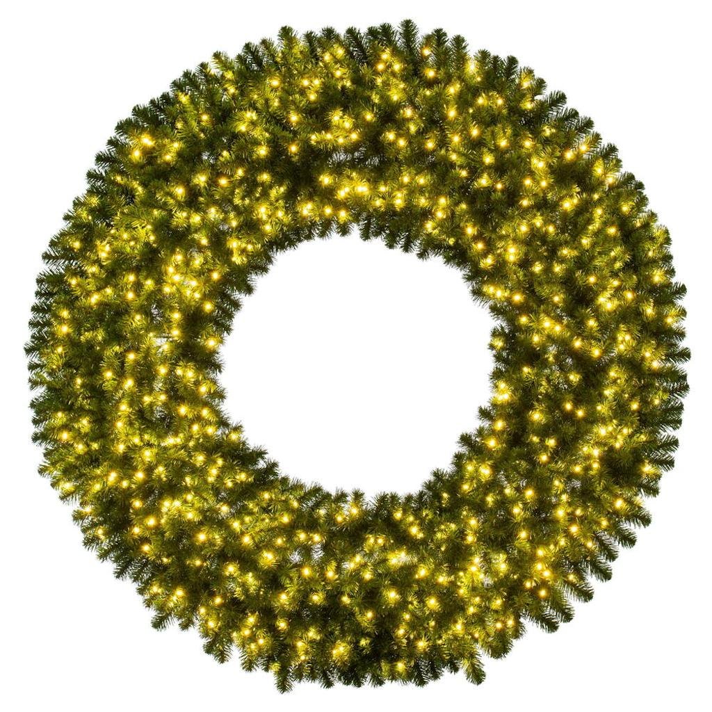 60" Green Deluxe Sequoia Pine Wreath 500 Warm White 1