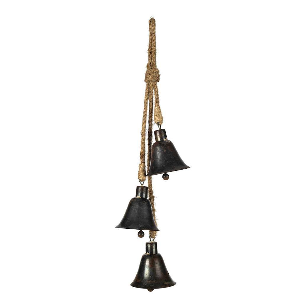 3.5" Matte Gunmetal Three Bells on Jute Cord Ornament (2 Pack) 1