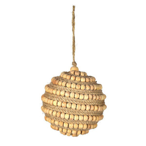 4" Natural Wood Bead Ball Ornament (2 Pack) 1