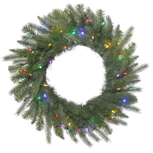 30" Green Georgian Fraser Fir Wreath 70 Multi-Color Lights Battery Operated 1