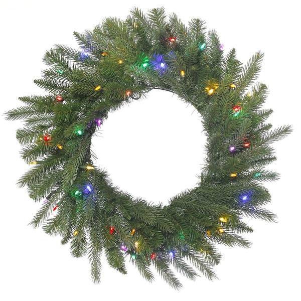30" Green Georgian Fraser Fir Wreath 70 Multi-Color Lights Battery Operated 1