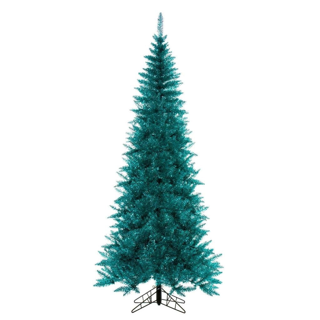 10' x 50" Aqua Tinsel Slim Unlit Christmas Tree 1