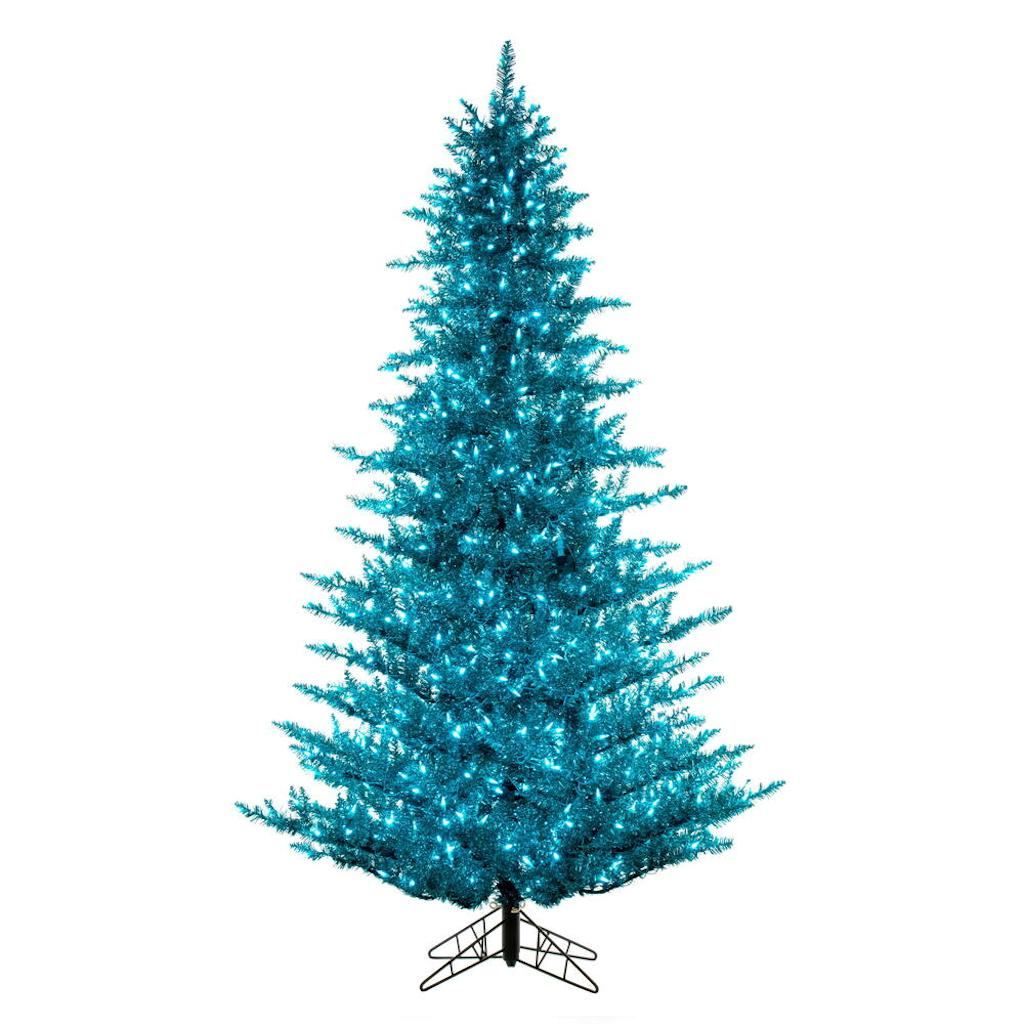 9' x 64" Slim Aqua Tinsel 1000 Dura-Lit® Aqua LED Mini Lights 1216 Tips Christmas Tree 1