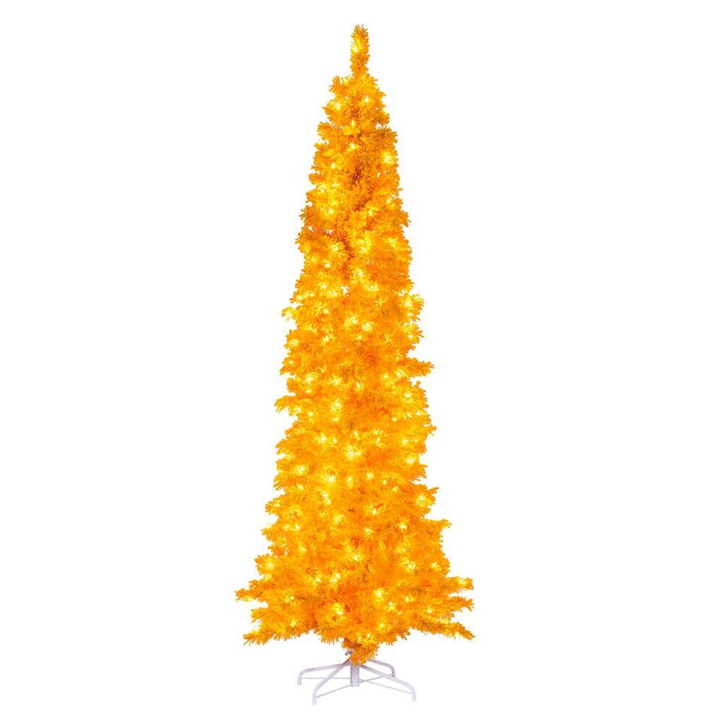 7.5' x 35" Slim Flocked Yellow 300 Yellow LED Lights 669 Tips Christmas Tree 1