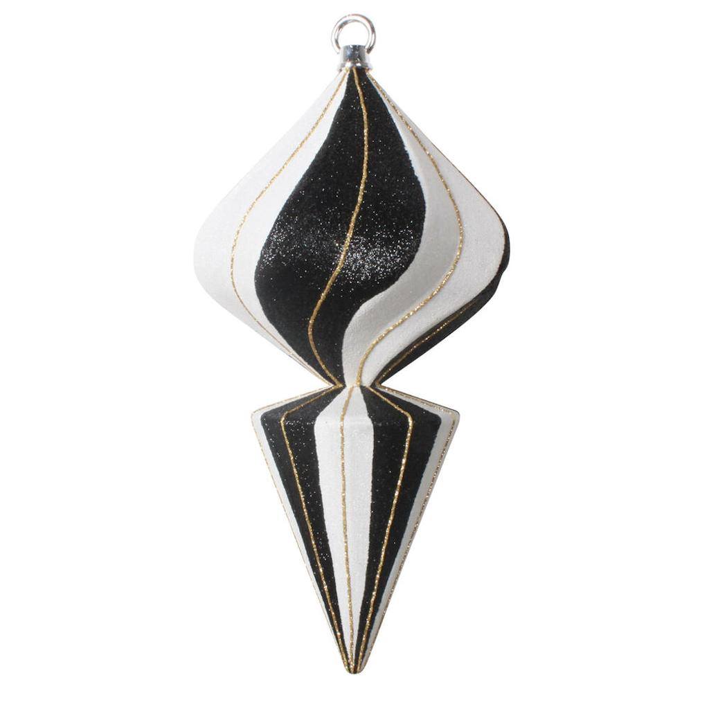 12" Black and White Finial Gold Line Ornament 1
