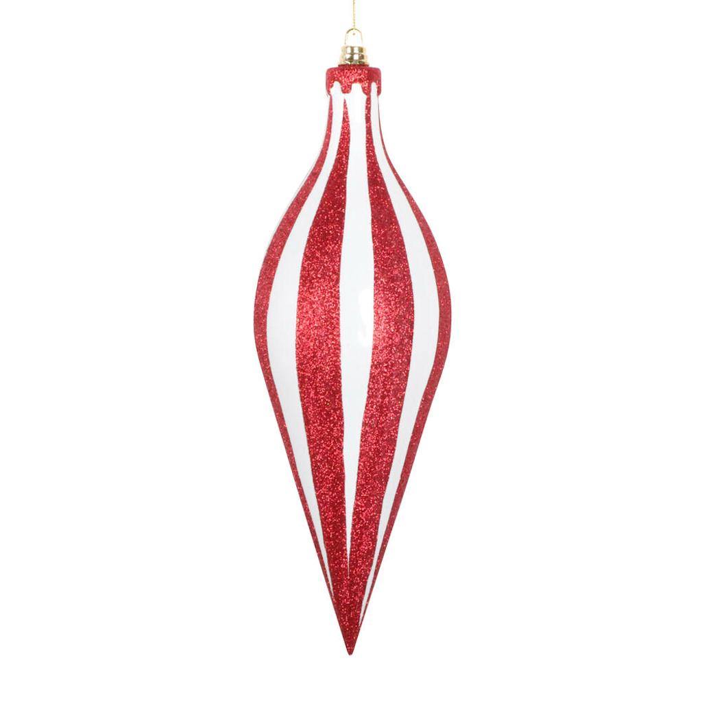 12" White / Red Glitter Drop Ornament 1