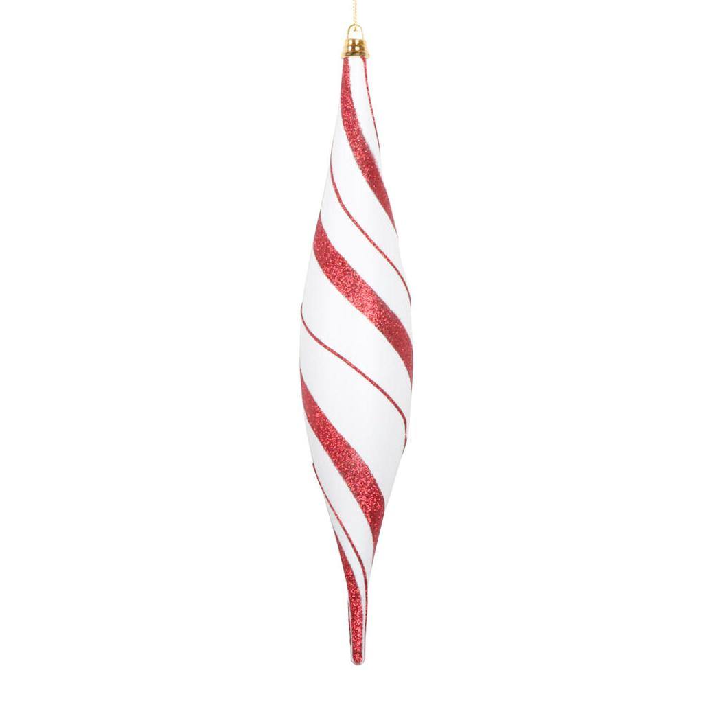 13" White / Red Glitter Oval Drop Ornament (2 Pack) 1