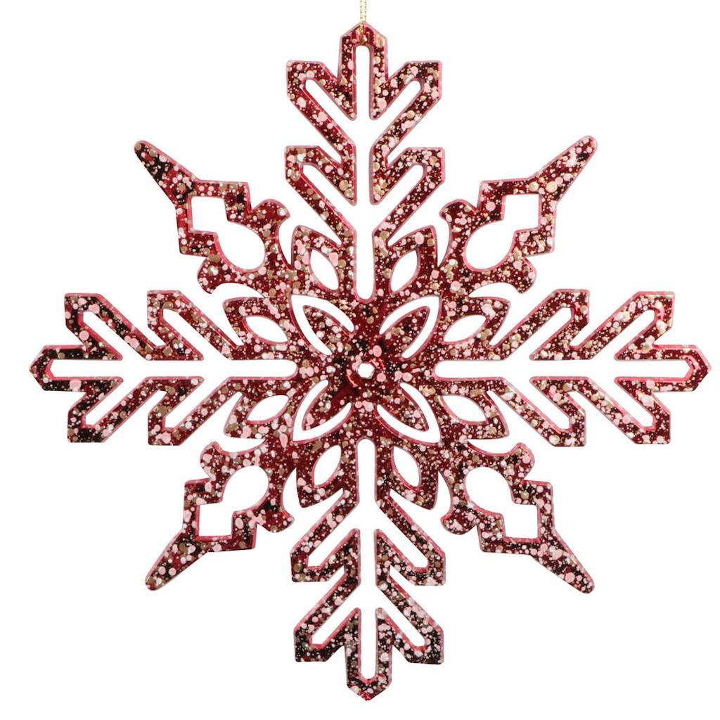 9" Red Shiny Snowflake Ornament (2 Pack) 1