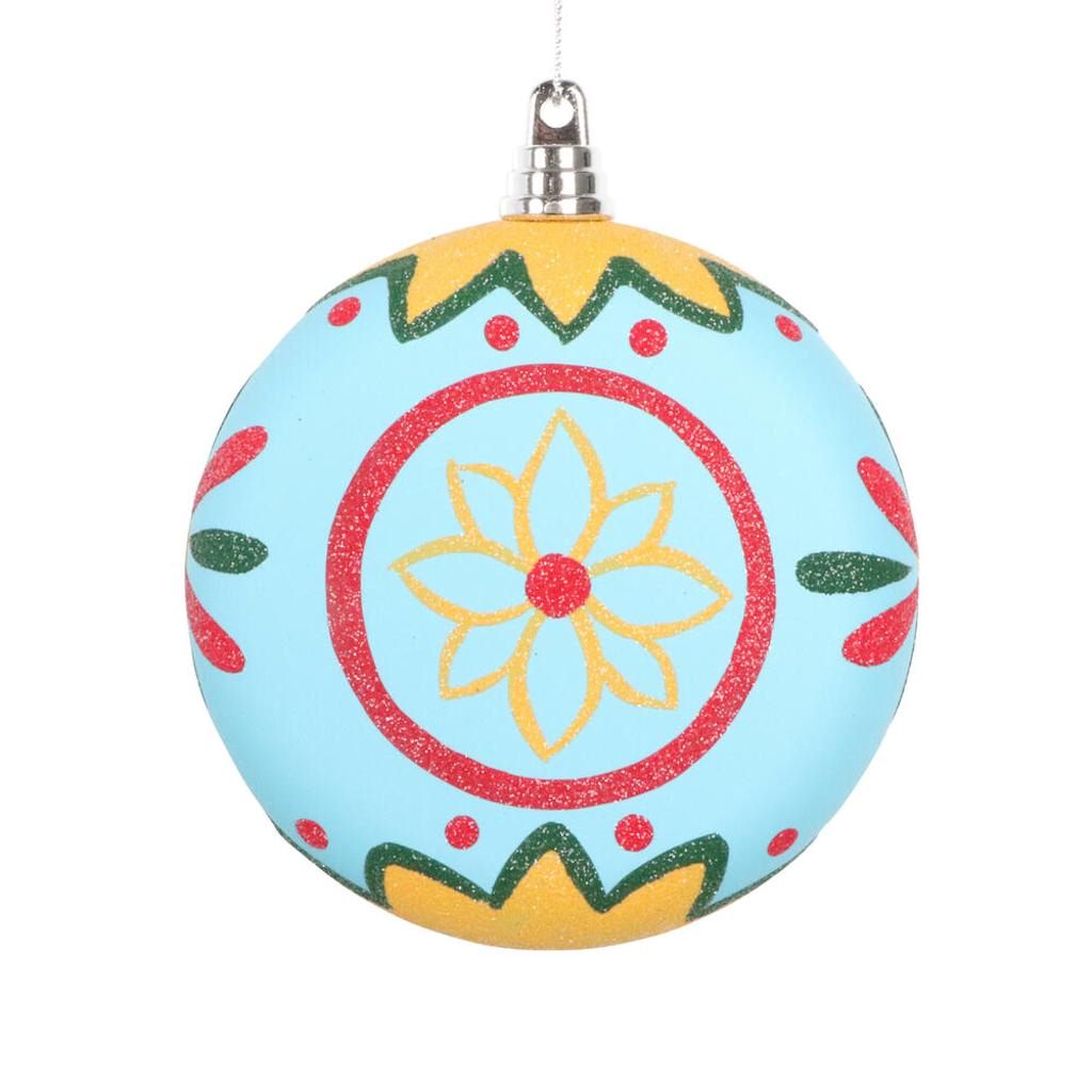4" Light Blue Hand-Painted Flat Round Ornament (3 Pack) 1