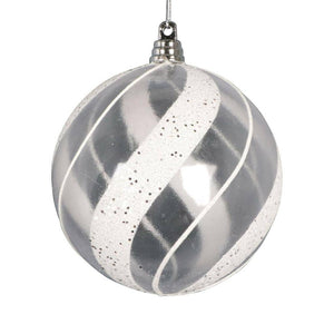 4" Clear White / Silver Glitter Ball Ornament (3 Pack) 1