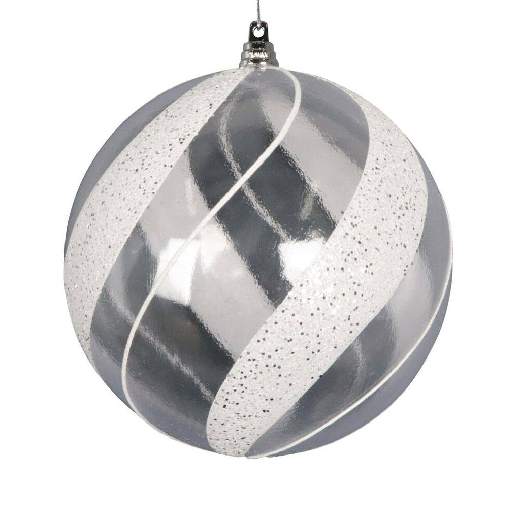 6" Clear Ball White / Silver Glitter Ornament (2 Pack) 1