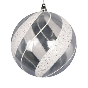 6" Clear Ball White / Silver Glitter Ornament (2 Pack) 1