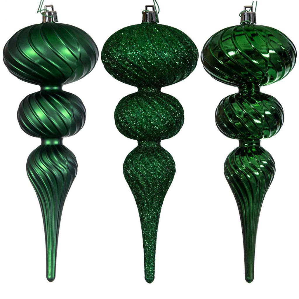 8" Green Swirl Finial Ornament Assortment (6 Pack) 1