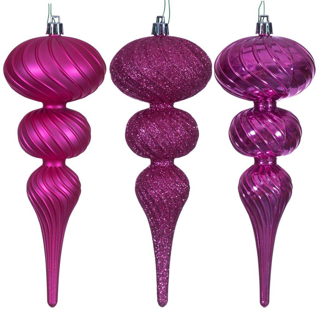 8" Hot Pink Swirl Finial Ornament Assortment (6 Pack) 1