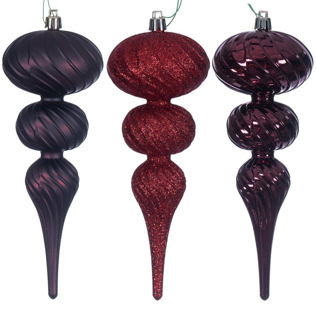 8" Burgundy Swirl Finial Ornament Assortment (6 Pack) 1