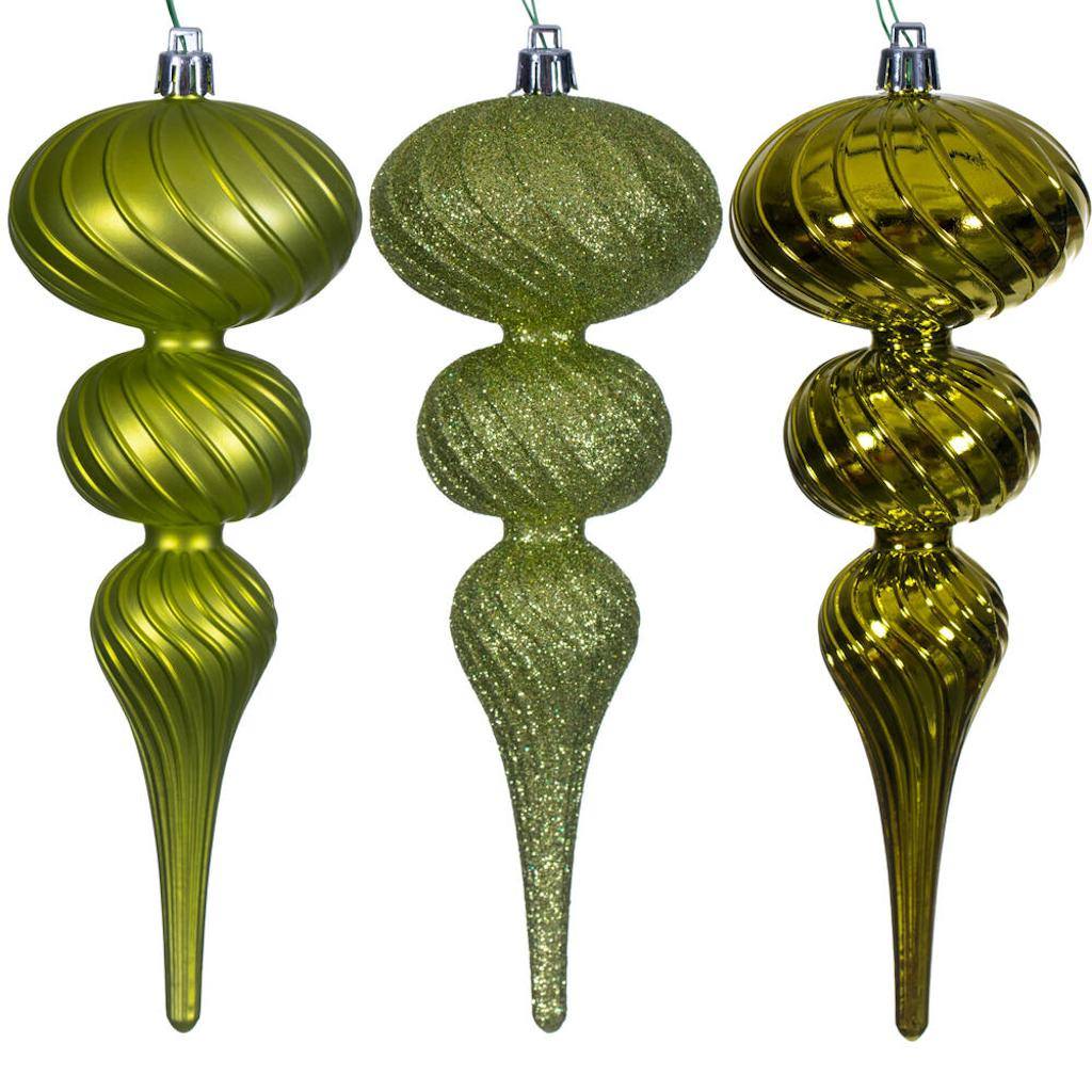 8" Lime Swirl Finial Ornament Assortment (6 Pack) 1