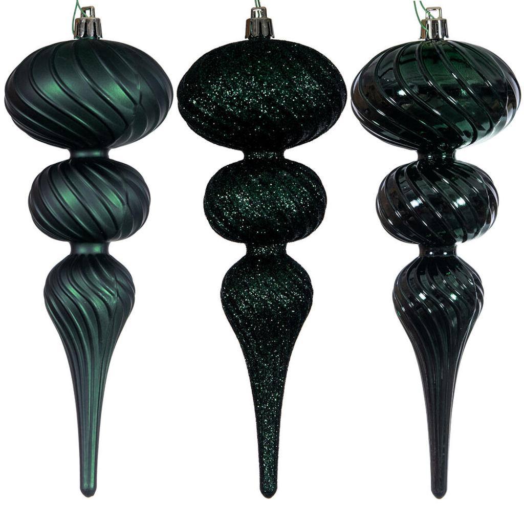 8" Midnight Green Swirl Finial Ornament Assortment (6 Pack) 1