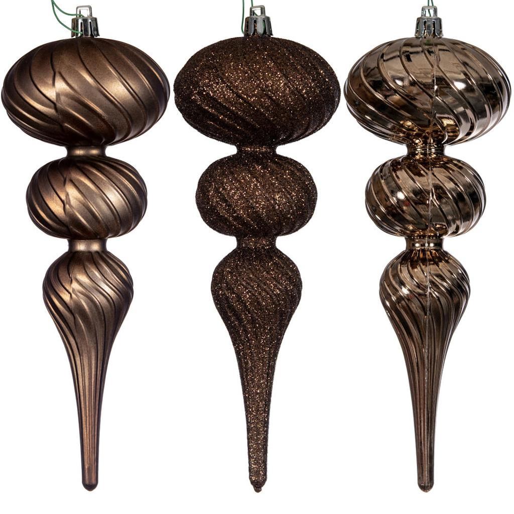 8" Mocha Swirl Finial Ornament Assortment (6 Pack) 1