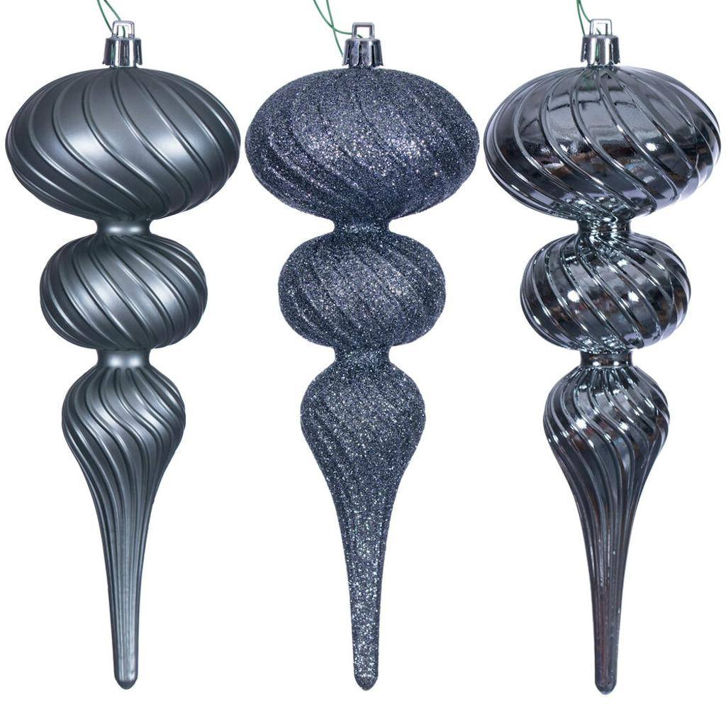 8" Pewter Swirl Finial Ornament Assortment (6 Pack) 1