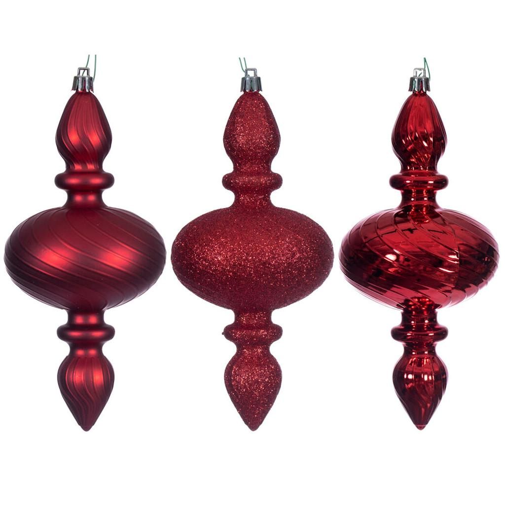 8.2" Red Swirl Finial Ornament Assortment (6 Pack) 1