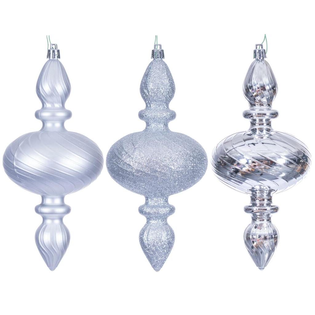8.2" Silver Swirl Finial Ornament Assortment (3 Pack) 1