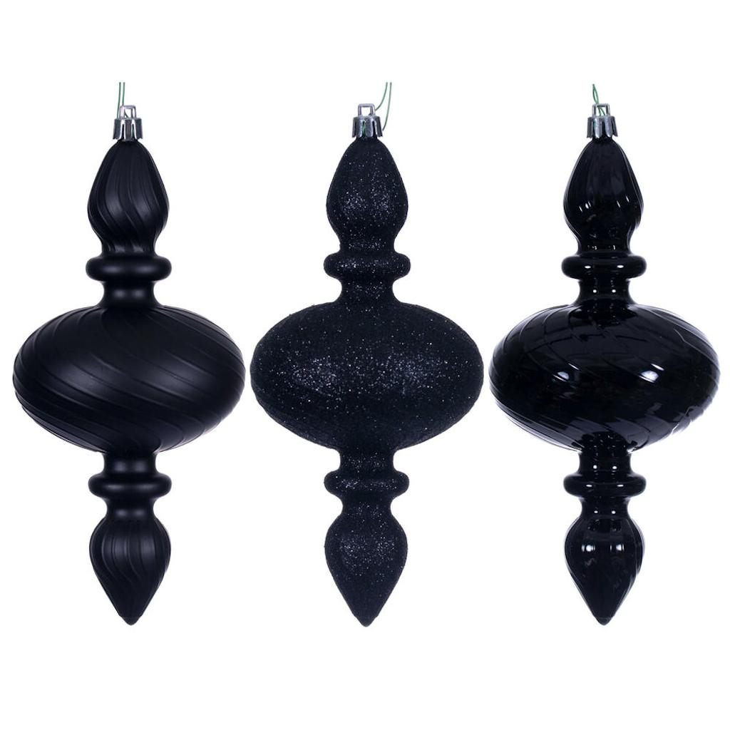 8.2" Black Swirl Finial Ornament Assortment (3 Pack) 1