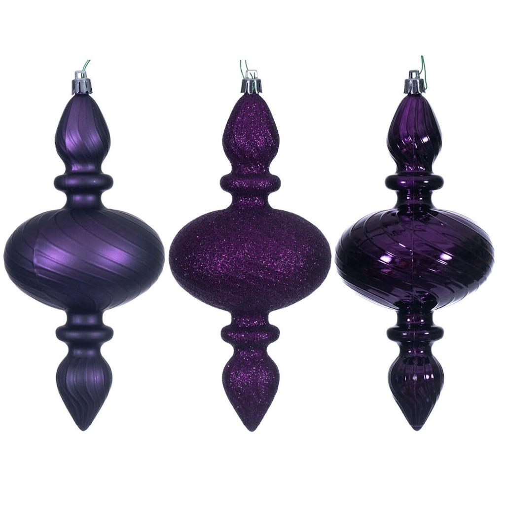 8.2" Plum Swirl Finial Ornament Assortment (6 Pack) 1
