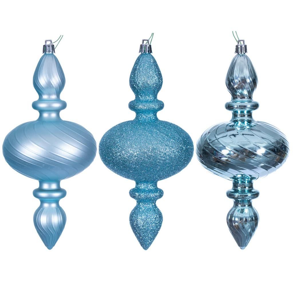 8.2" Baby Blue Swirl Finial Ornament Assortment (6 Pack) 1
