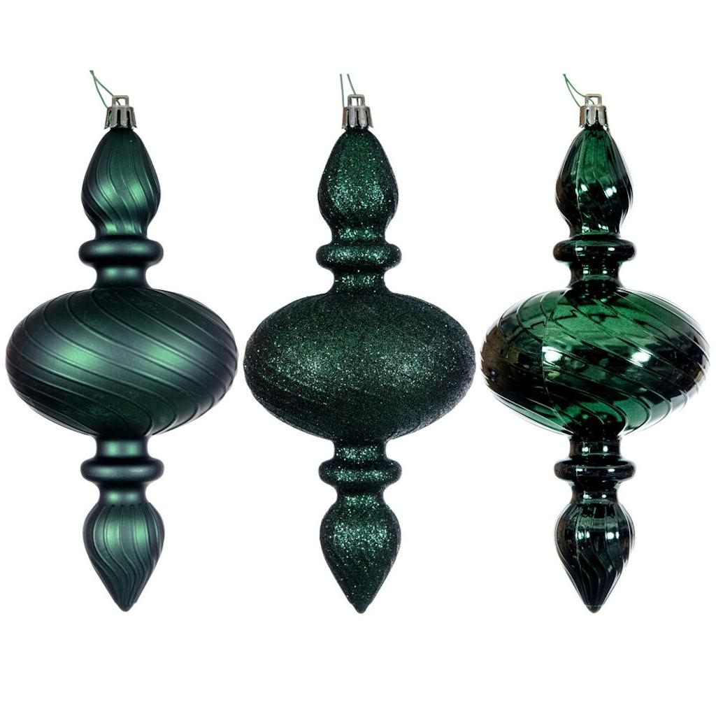 8.2" Midnight Green Swirl Finial Ornament Assortment (3 Pack) 1