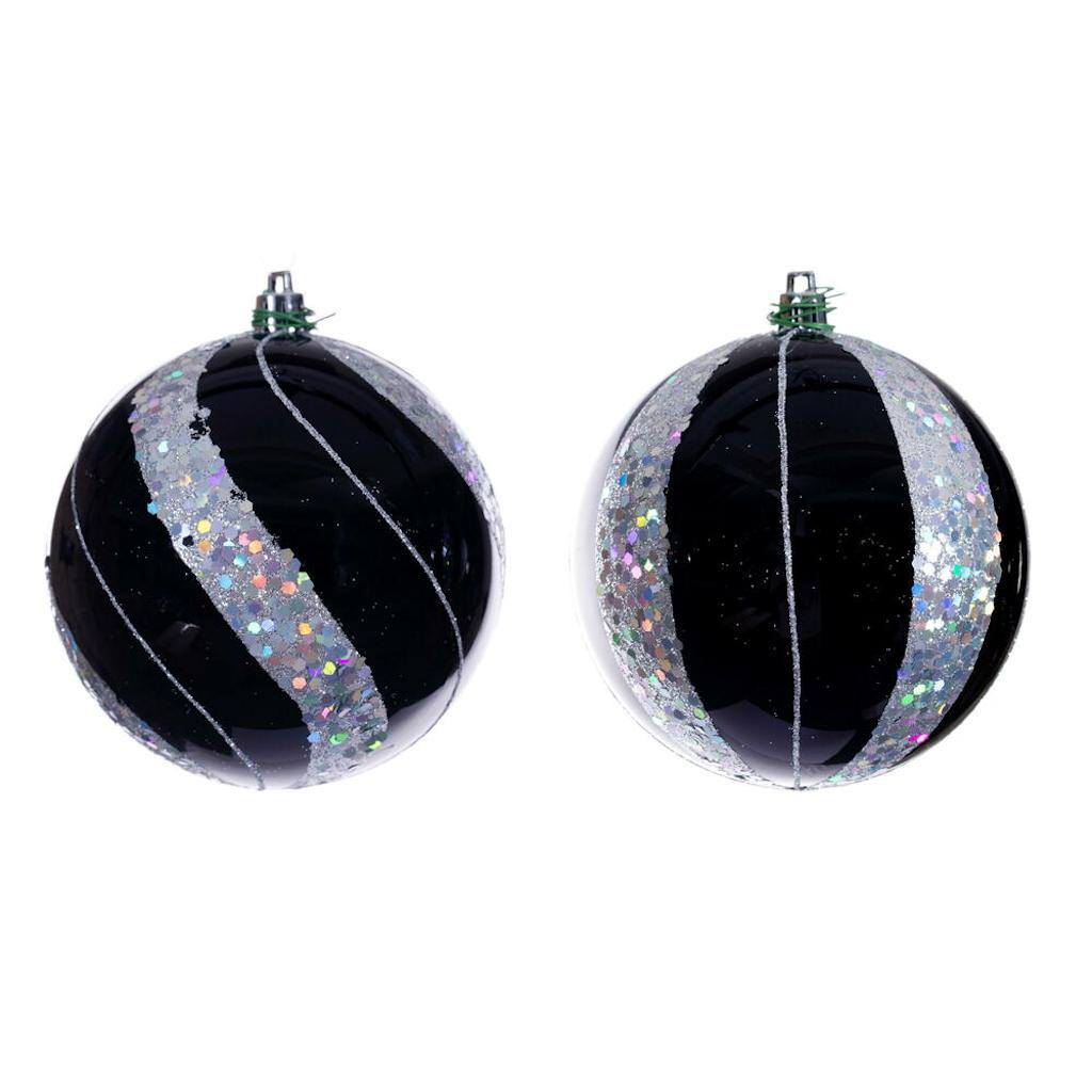 4" Black Pearl Sequin Ball Ornament (6 Pack) 1